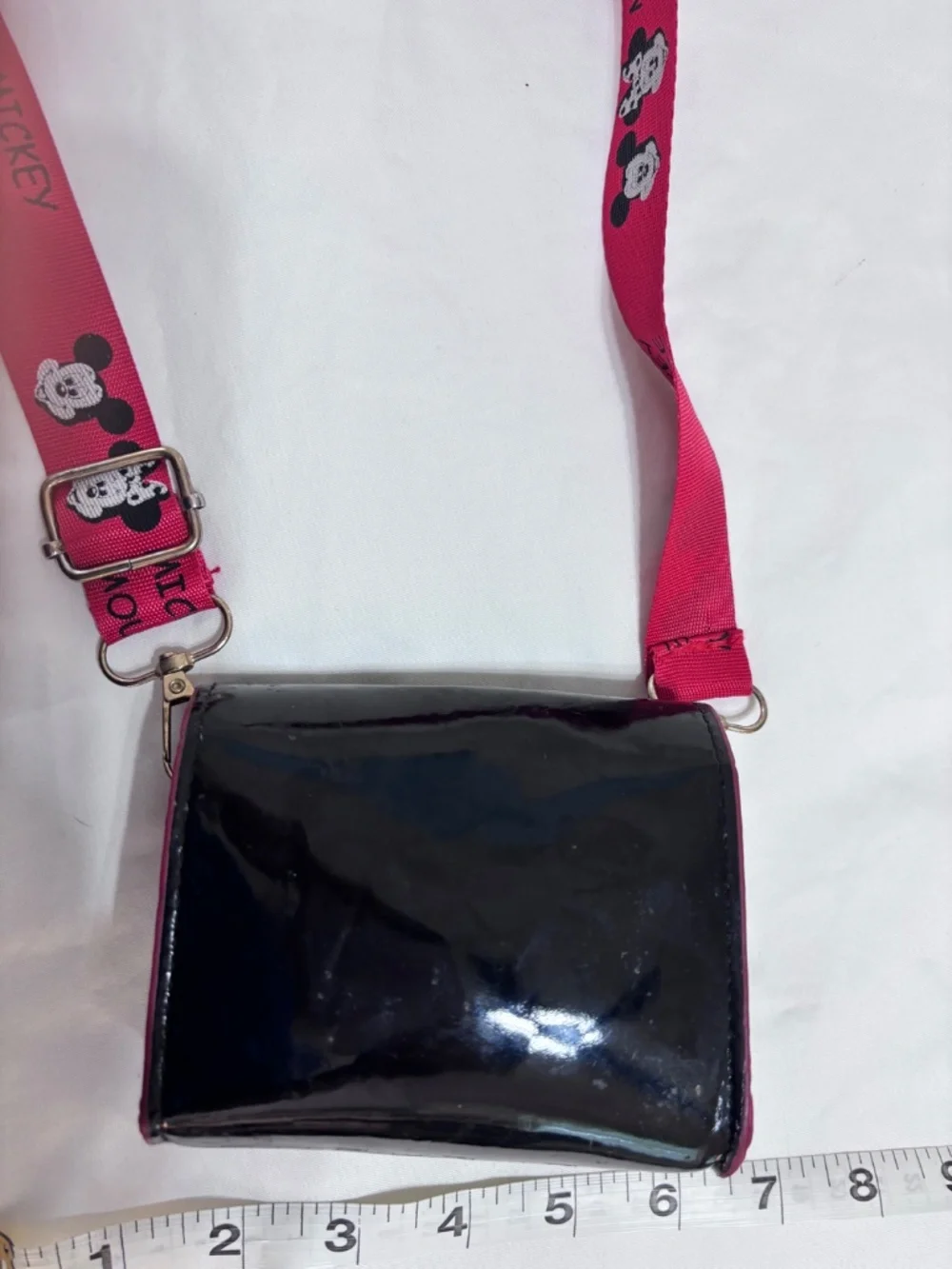 Disney Mickey Mouse Mini Crossbody Bag Red Strap Kids Park Purse Patent Black